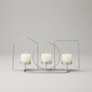 trueliving Modern Geometric Silver Metal Candle Holder - 13.4"